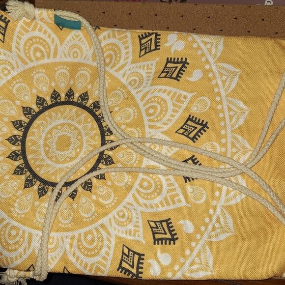 Miamao Drawstring Bag Yellow, Black, White Backpack, Beach Bag Boho Festival - Picture 4 of 6